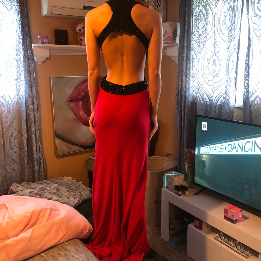 Gown Red & Black rhinestone evening formal dress - Picture 11 of 14